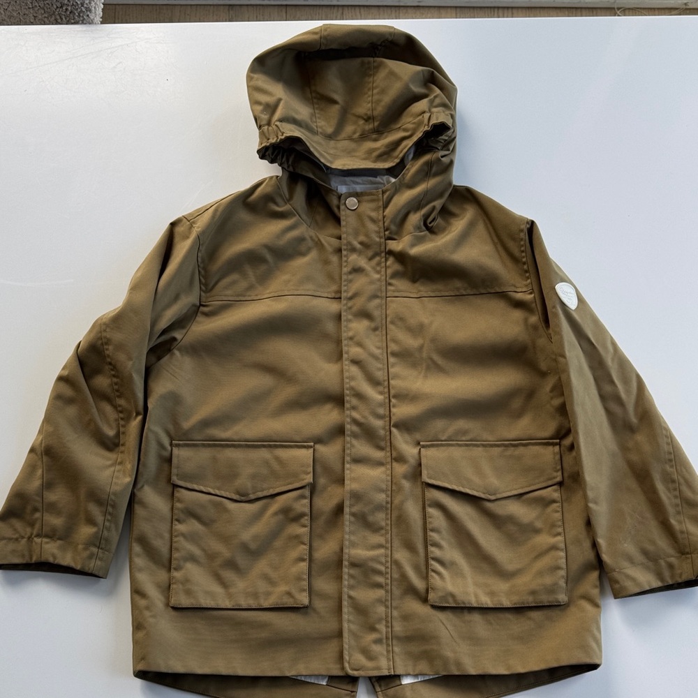 🍒 BONPOINT Boys Hooded Olive “Raindrop” jacket, size 12